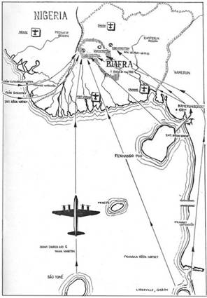 mapa da ponte aérea sao tomé - biafra